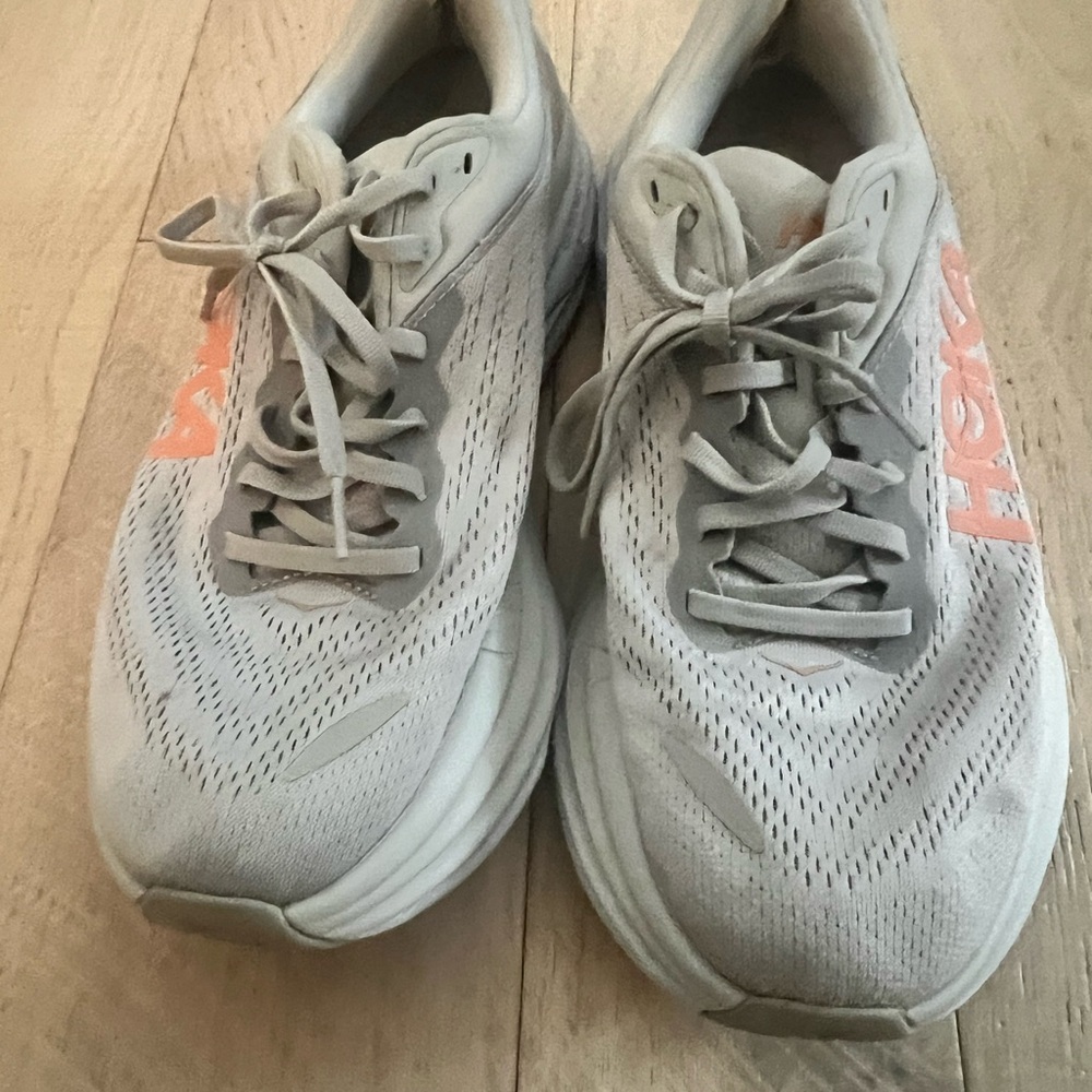 Hoka Light Gray Sneakers with Orange Logo